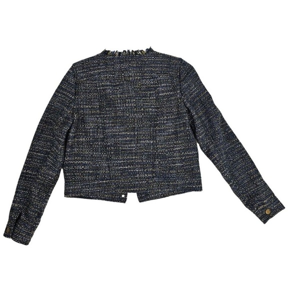 🆕 QMack Tweed Jacket Blazer with Fringe Trim in Blue Multi, Size small - Picture 4 of 9